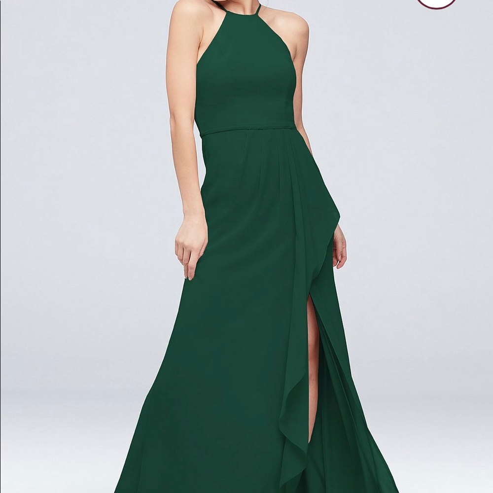 David’s Bridal Juniper Bridesmaid High-Neck Chiffon Bridesmaid Dress w/ Cascade